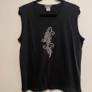 Unique Fashion Embellished Black Tank Top